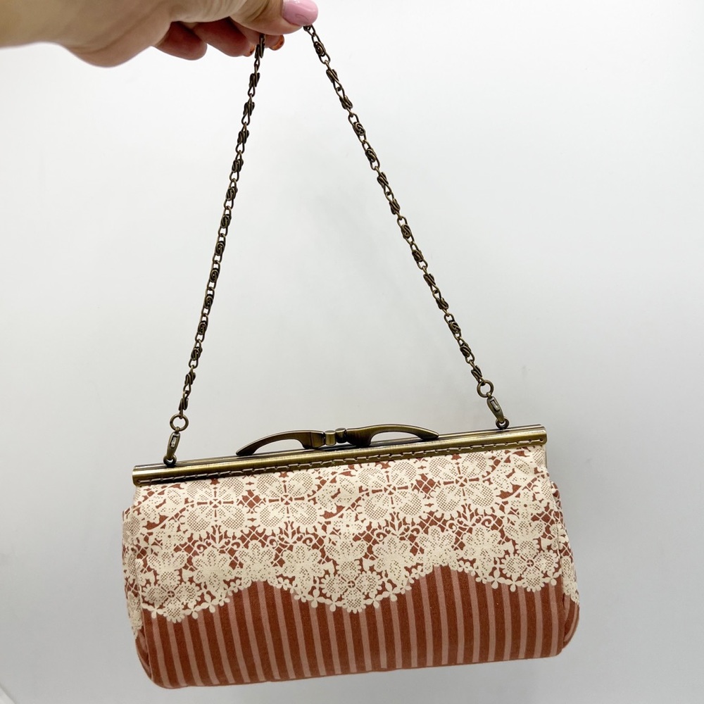 Handmade Cottage Core Clutch purse Bag in Vintage Print fabric lace BOHO CHIC
